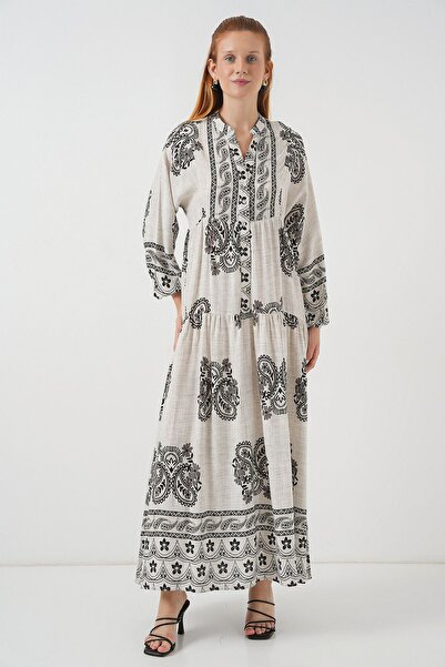Hiccup Bdart Buttoned V-Neck Patterned Maxi Dress