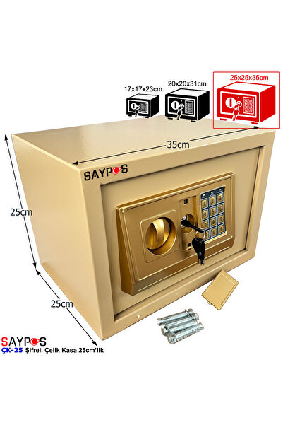 SAYPOS Şık Tasarımlı Raflı 25cm'lik Şifreli Çelik Kasa Elektronik Tuşlu Değer...