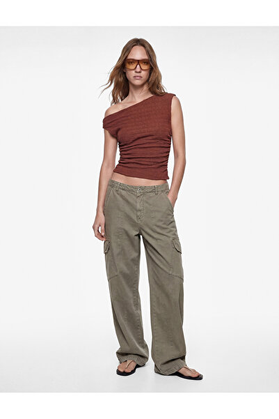 Koton Asymmetrical Neckline Sleeveless Slim Fit Draped Blouse