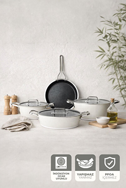 Kitchen Life Gigilli Bellini 7 Piece Titanium Cookware Set - Warm White