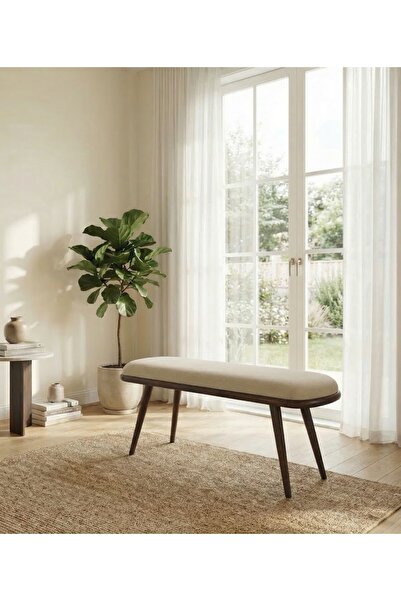 silla Concept Viyana Bench Teddy Krem Kumaş Koyu Ceviz Ahşap (110 CM)
