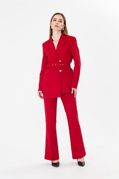 LOVELF Yaka Detaylı İspanyol Paça Takım Kırmızı