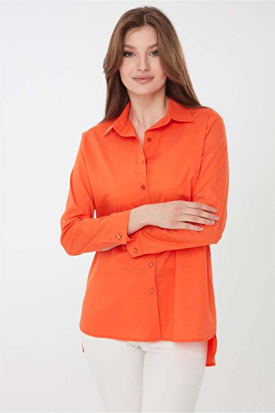 Desen Triko Дамска памучна дълга риза, оранжева