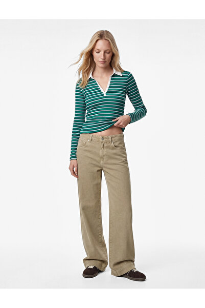 Koton Βαμβάκι τεμάχια εφαρμοστό Μακρυμάνικο μπλουζάκι Polo Neck Ριγέ