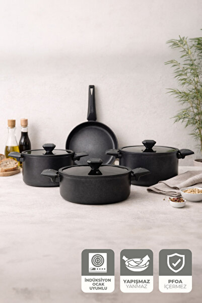 Kitchen Life Gigilli Cristel 7 Piece Titanium Pot and Pan Set Black