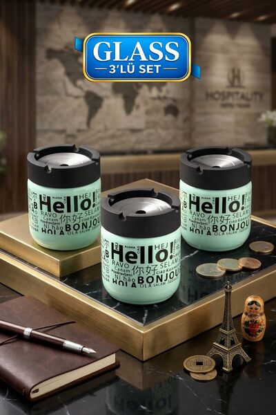 GLUS مجموعة من 3 منفضات سجائر بدون رائحة - منفضة سجائر زجاجية مزخرفة بدون دخا...