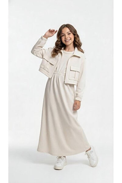 Asortix Set rochie cu jachetă pentru fete, casual, confortabil, elegant, cu h...