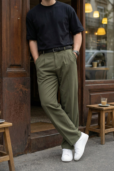 Livio Ferri Erkek Kumaş Baggy Kalıp Pileli Pantolon