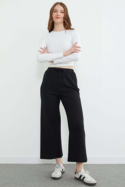Fulla Moda Corded Basic Trousers with Elastic Waist