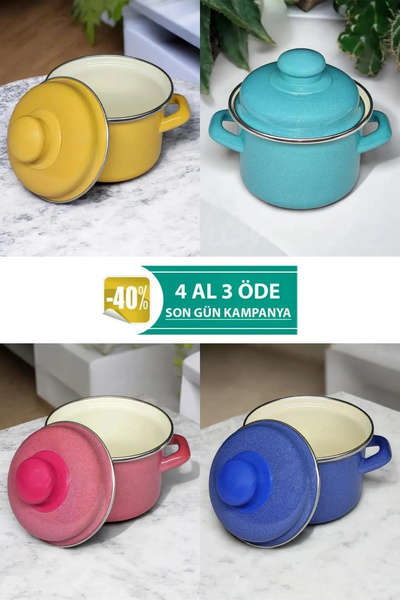 Protocol London Emaye Mini Derin Tencere Seti 12 Cm 900 ml - 3 Renk Alana 1 R...