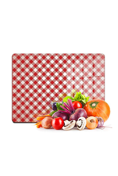 Decovetro Glass Cutting Board and Presentation Plate Red Buffalo Gingham Patt...