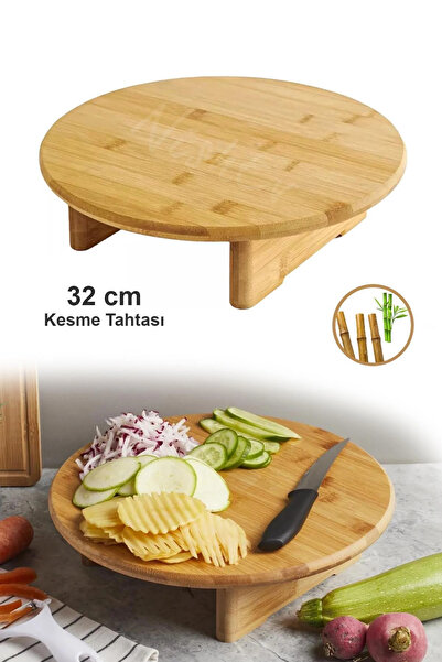 Nishev.com Evini Sev Ayaklı Yuvarlak Kesme Doğrama Tahtası Sunum Tahtası Bamb...
