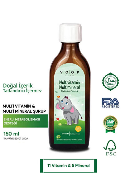VOOP Multivitamin Multimineral Portakal Aromalı Şurup 150 ml | 11 Vitamin & 5...