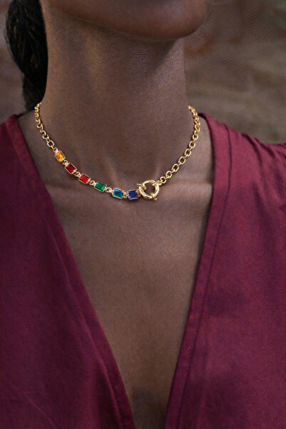 Markiz Takı Steel Colored Stone Front Closure Necklace 50 cm