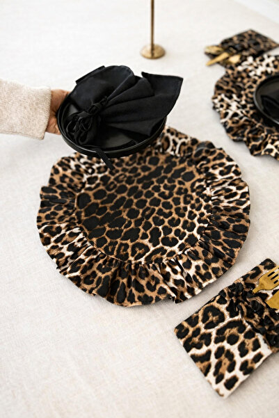 KaiHome Λεοπάρ λινό βολάν Στρογγυλό Πιάτο 6LI