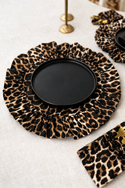 KaiHome كتان الفهد - طبق مستدير مكشكش 2 قطعة