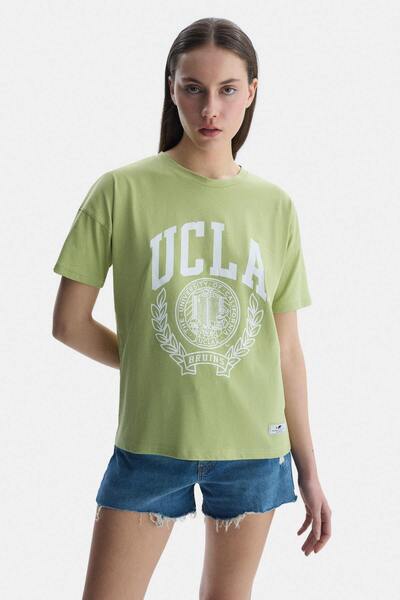 UCLA AVALON Green Crew Neck με τύπωμα 100% Βαμβάκι Loose Fit Γυναικείο T-shirt