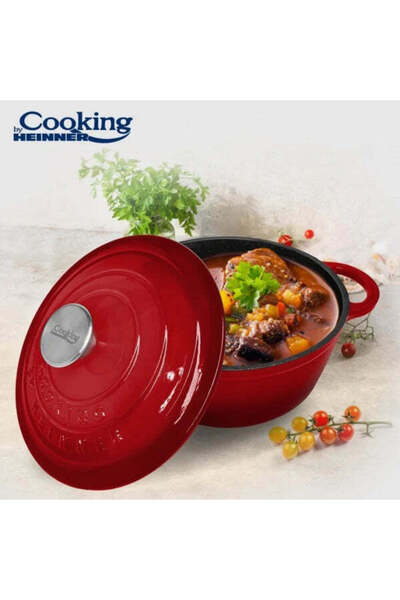 dealshopromania Cratiță din fontă emailată de 6 litri Cooking by Heinner Red ...