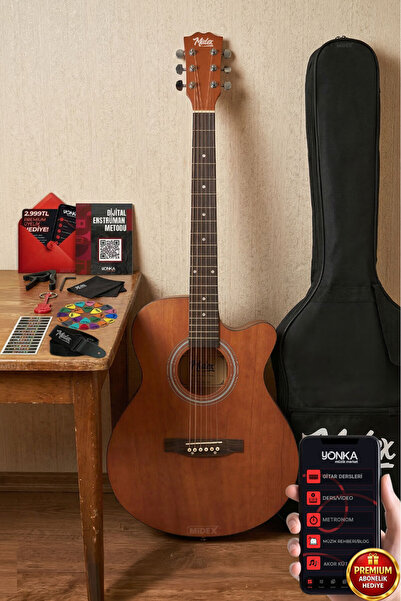 Midex Phx-187 Masif Ağaç Akustik Gitar 4/4 Yetişkin Boy (ÇANTA ASKI CAPO PENA)