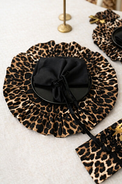 KaiHome Leopard Keten Fırfırlı Yuvarlak Supla 4LÜ