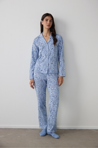 Penti Set pijama cu pantaloni cămașă Leila albastră