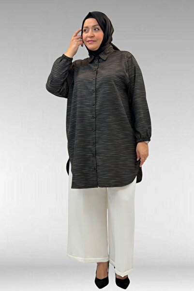 Eslina 58068 Büyük Beden Erkek Yakalı Gömlek - Siyah Kırçıllı