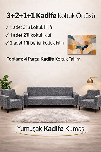 zerıf moda Kadife 3+2+1+1 Koltuk Örtüsü Takımı Esnek Lastikli Çekyat Kanepe K...