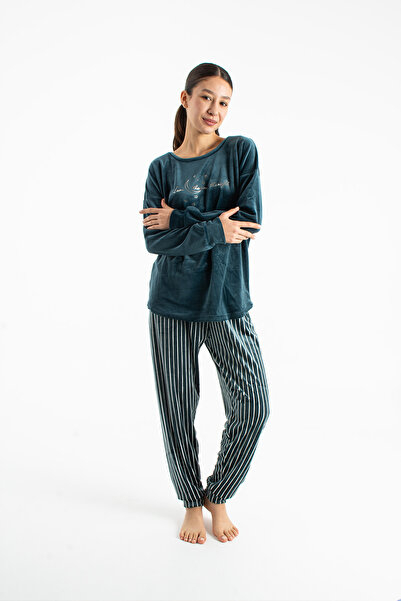 Ecrou Women's Petrol Stripe Injection Long Sleeve Crew Neck Bottom Printed Pa...