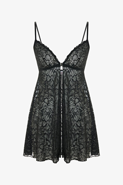 Penti Black Front Opening Lace Babydoll