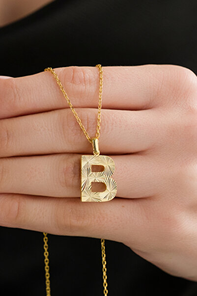 AcestesDesign 925 Ayar Gümüş B Harf Kolye A & Z Harfi Zincirli Lazer Kalemli ...