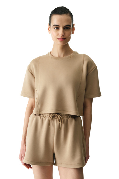 Penti Beige Silky Feel T-Shirt with Stitching Detail