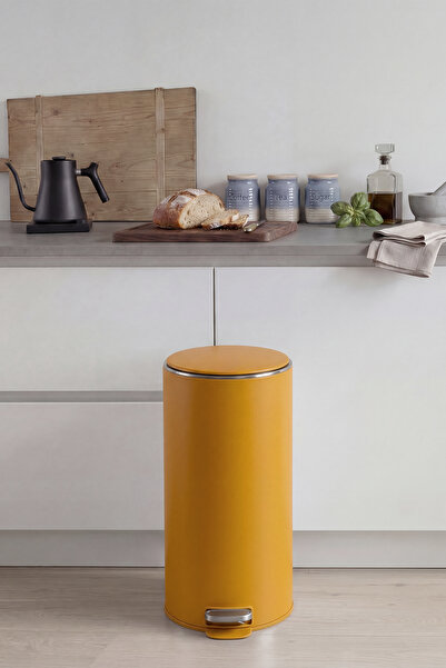 5FIVE Delta Modern Metal Pedallı, 30 L, Sarı Renk Çöp Kutusu, Koku Filtreli, ...