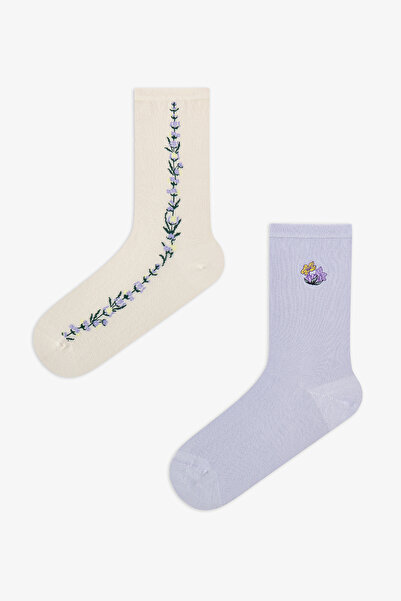 Penti 2 perechi de șosete din bumbac, fără cusături, cu model floral colorat