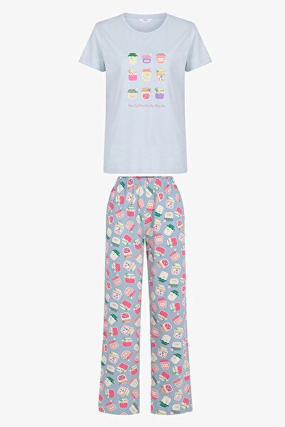 Penti Açık Mavi Sweet Breakfast Pamuklu Pantolon Pijama Takımı