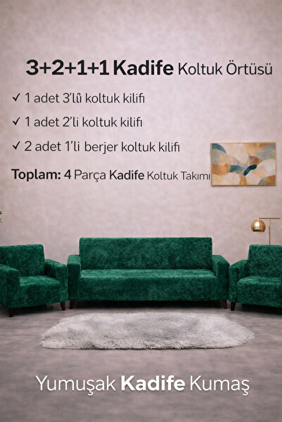 Kadife 3+2+1+1 Koltuk Örtüsü Takımı Esnek Lastikli Çekyat Kanepe Kılıfı Kaymaz Koltuk Koruyucu