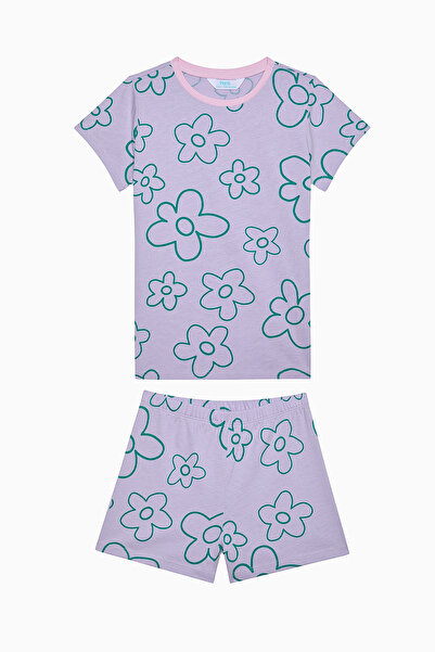 Penti Set pijama pentru fete din bumbac liliac cu flori