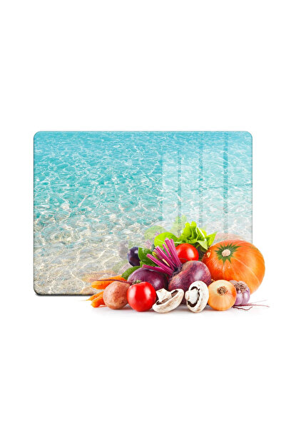 Decovetro Glass Cutting Board and Presentation Plate Sea Sand Coast Patterned...