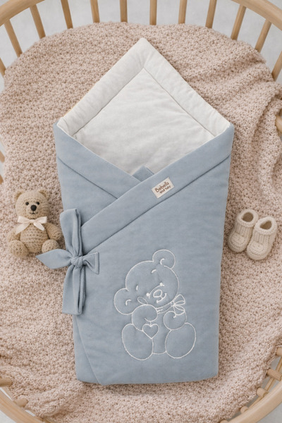 Bebella بطانية قماط للأطفال مصنوعة من القطن بنسبة 100% - تفاصيل مطرزة، خروج م...