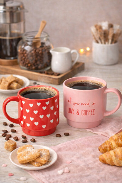Tohana All you need is Love Porselen 2'li Kalp Kupa 360 ml