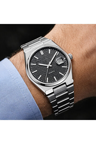 Korikom Premium Gümüş Analog Kol Saati – Siyah Kadranlı, Çelik Kordon, Quartz...