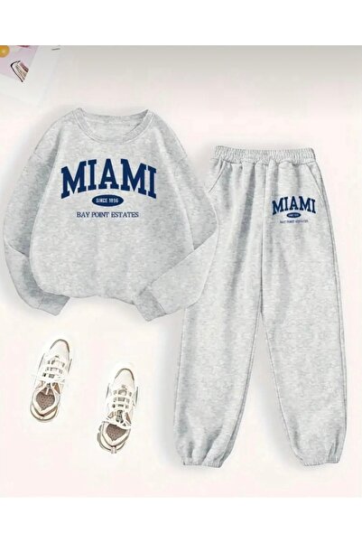 Oceanwear طقم بدلة رياضية ميامي مطبوع مكون من قطعتين برقبة دائرية مبطن بالصوف