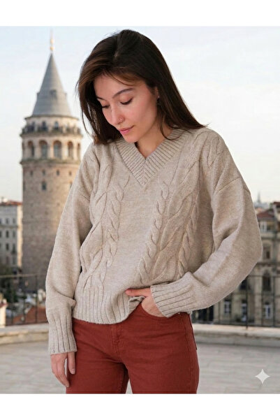 Butik Una Fiaba-Vizon Γυναικείο πουλόβερ με λαιμόκοψη σε σχήμα V με μαλακή υφή