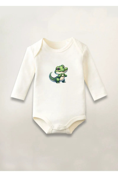 MODA Crocodile Printed Cotton Long Sleeve Snap Fastener Baby Bodysuit Athlete...