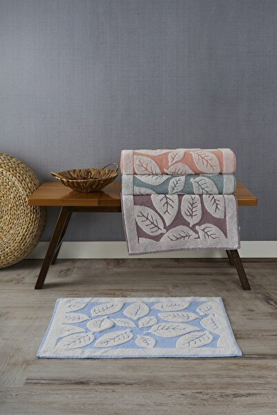Familia Home Vera 4'lü Yaprak Desenli Ayak Havlusu Seti 50x70 cm %100 Pamuk Y...