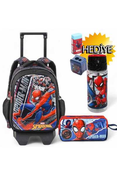 Marvel Örümcek Adam Çekçekli Okul Çantası Set & Suluk Matara Hediye