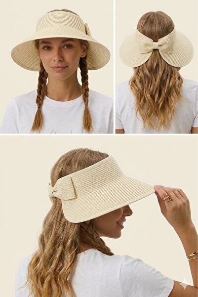 Janva Yazlık Plaj Şapkası Hasır Şapka Üstü Açık Vizörlü Tenisçi Model Tesettü...