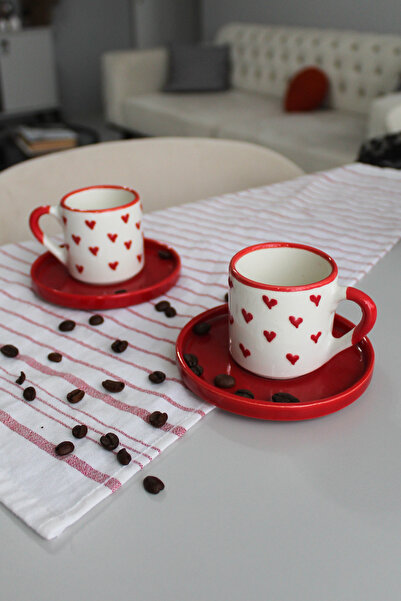 Inspire Ceramic Kalp Desenli 2 Kişilik Fincan Takımı