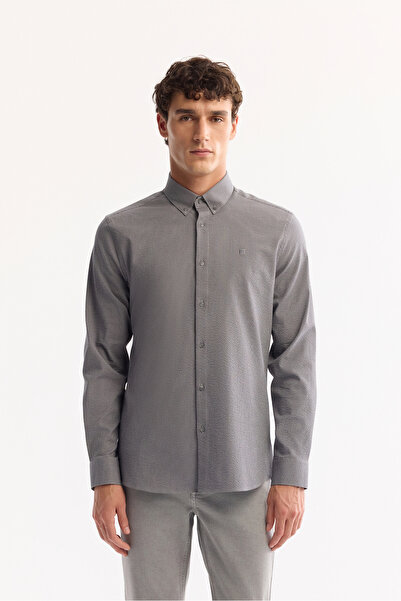 Avva Erkek Gri Düğmeli Yaka Bi-Stretch Kolay Ütülenen Çizgili Slim Fit Gömlek...