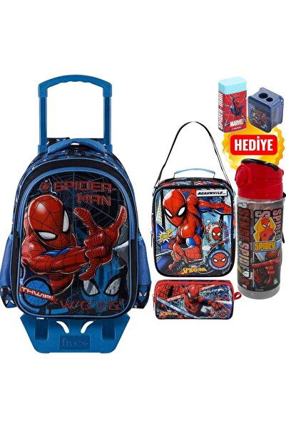 Marvel Örümcek Adam Çekçekli Okul Çantası Set & Suluk Matara Hediye