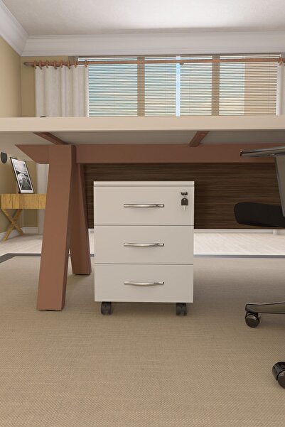 Mirobi Mirello 3 Çekmeceli, Kilitli, Tekerlekli Masa Altı Keson Beyaz